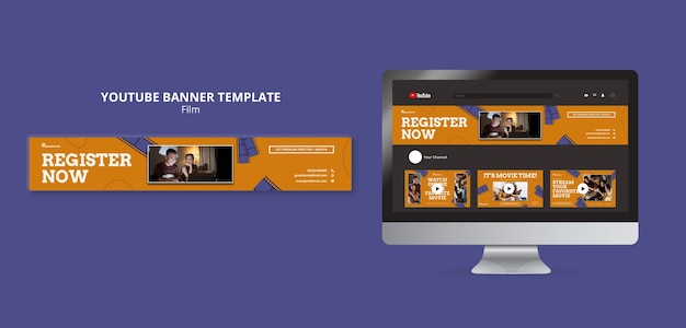 PSD modèle de bannière youtube de film et cinéma