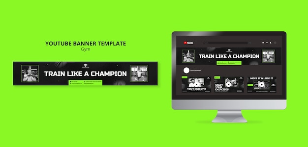Modèle de bannière youtube de gym et de fitness