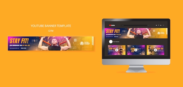Modèle de bannière youtube de gym et de fitness