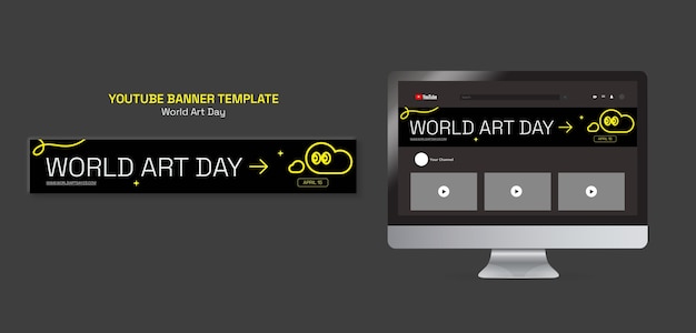 Modèle de bannière youtube pour la célébration de la journée mondiale de l'art