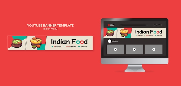 PSD modèle de bannière youtube pour restaurant de cuisine indienne et entreprise