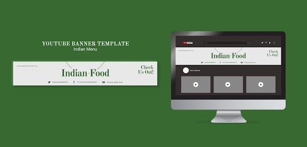 Modèle de bannière youtube pour restaurant de cuisine indienne et entreprise