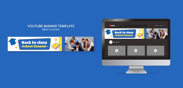 PSD modèle de bannière youtube de retour à l'école