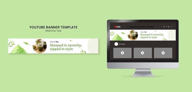 PSD modèle de bannière youtube de thé matcha