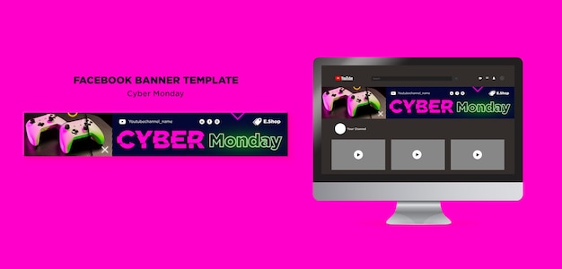 PSD modèle de bannière youtube des ventes du cyber monday