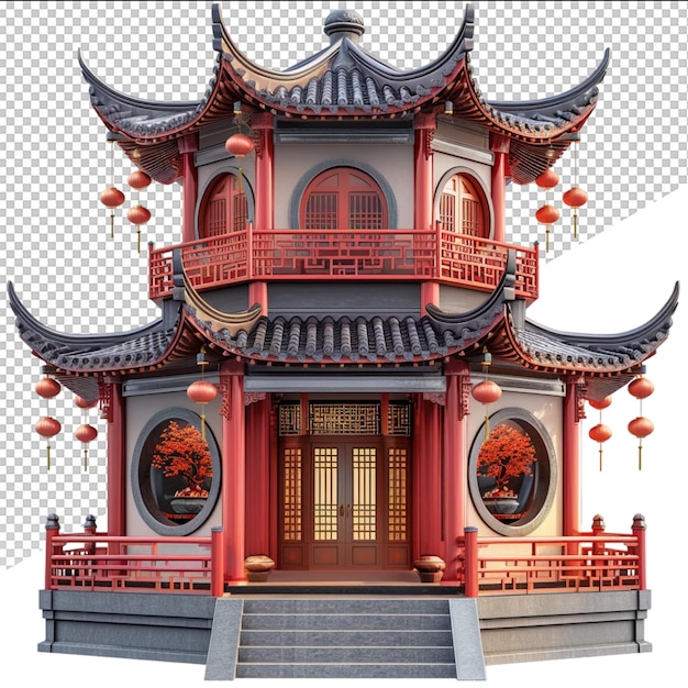 PSD un modèle d'un bâtiment chinois avec un toit rouge