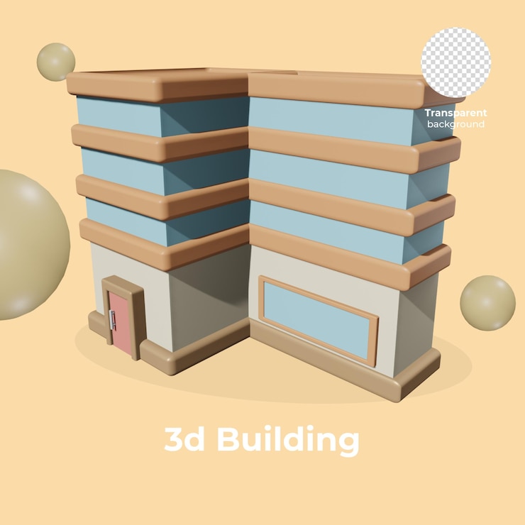 PSD un modèle de bâtiment avec une image 3d d'un bâtiment avec une fenêtre et une porte qui dit