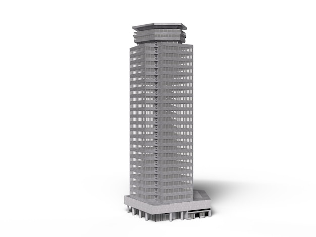 un modèle d'un bâtiment avec un toit gris et un bâtiment blanc