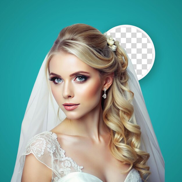 PSD modèle blond en robe de mariée et maquillage de mariée