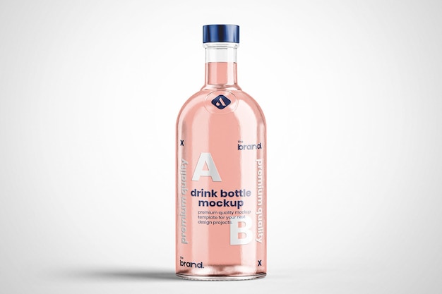 PSD modèle de bouteille de boisson en verre avec boisson rose et bouchon bleu