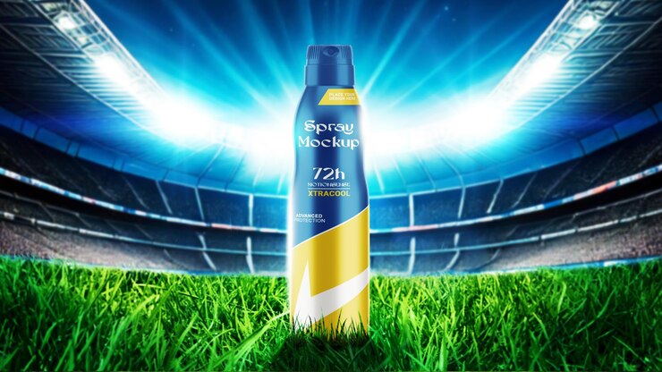 PSD modèle de bouteille de spray de parfum sportif dans le stade