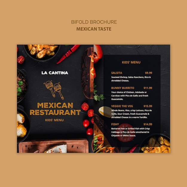 PSD modèle de brochure bifold restaurant mexicain