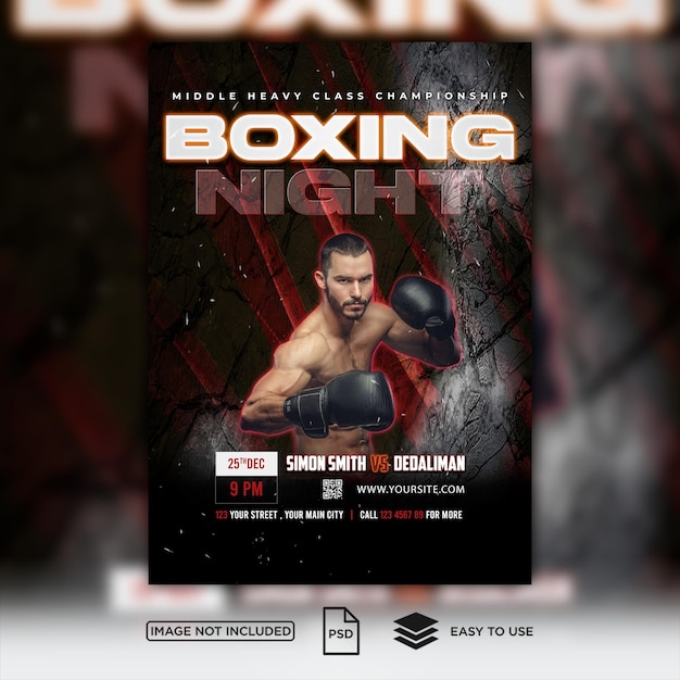 PSD modèle de brochure d'événement sportif de boxe