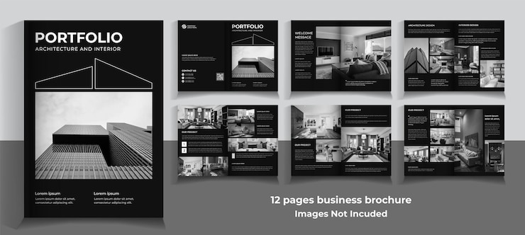 PSD modèle de brochure intérieure d'architecture de 12 pages design minimaliste