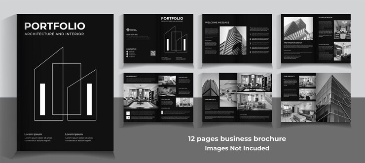 PSD modèle de brochure intérieure d'architecture de 12 pages design minimaliste
