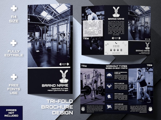 PSD modèle de brochure trifold de gym