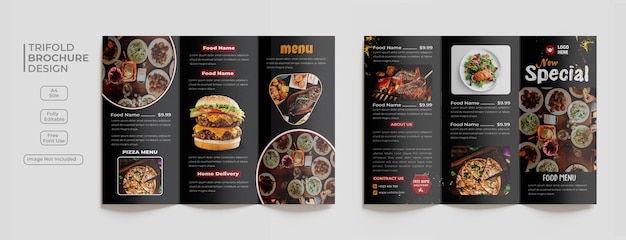 PSD modèle de brochure à trois volets de restaurant de menu alimentaire