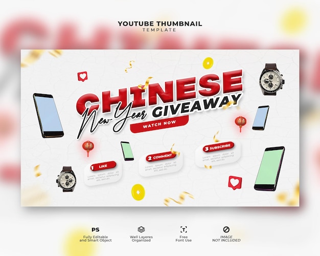 PSD modèle de cadeau de nouvel an chinois de vignette youtube