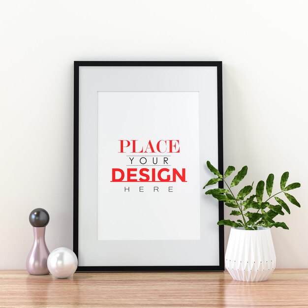 Modèle de cadre d'affiche sur le mur avec une plante