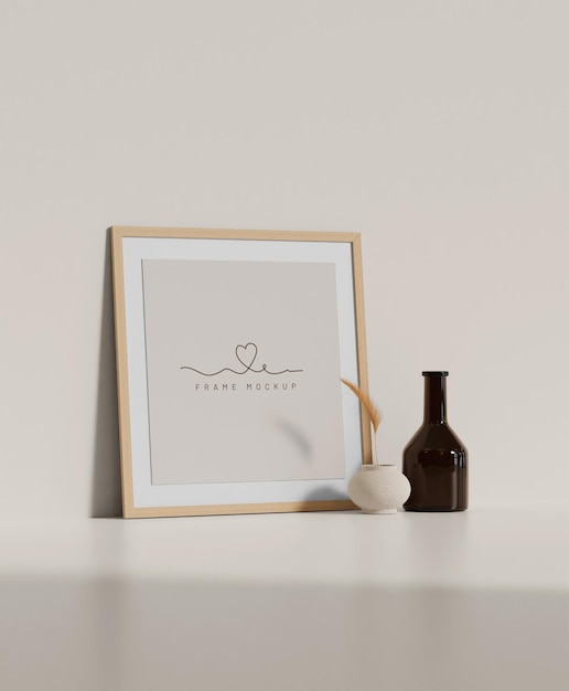 Modèle de cadre en bois carré avec fond beige