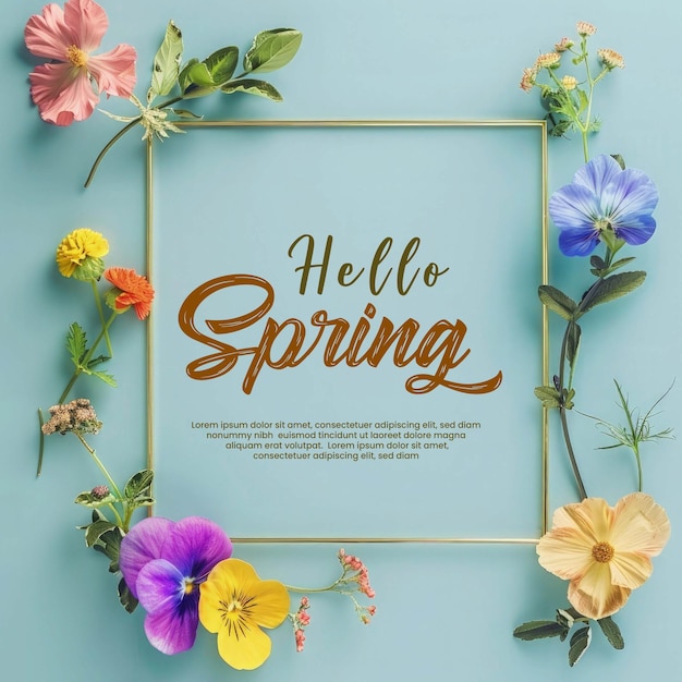 Modèle de cadre de printemps coloré avec différentes fleurs de printemps