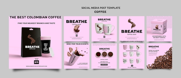 PSD modèle de café instagram design plat