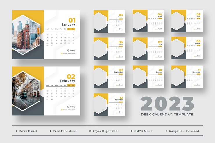 PSD modèle de calendrier de bureau 2023