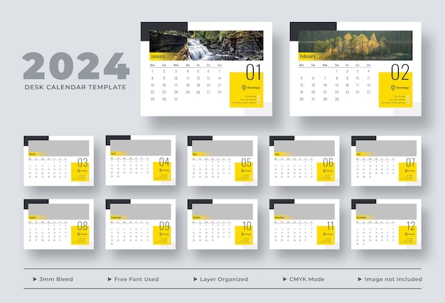 Modèle De Calendrier De Bureau 2024 Planificateur De Calendrier De Bureau