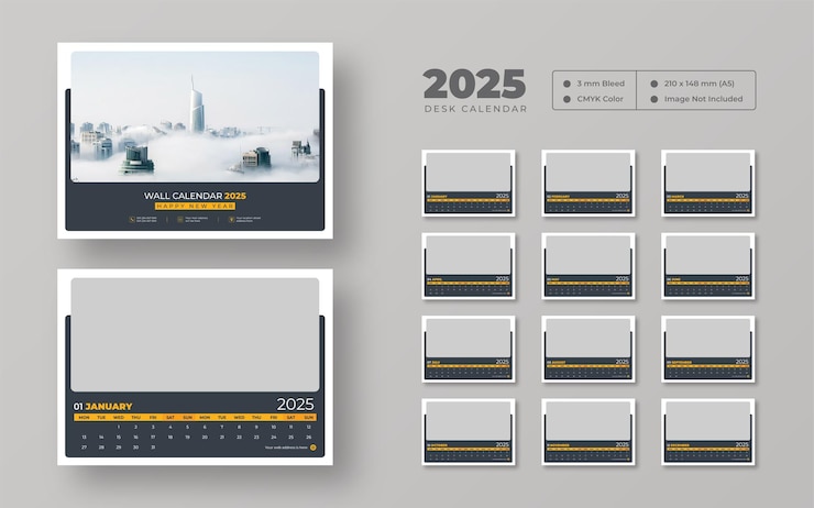 PSD modèle de calendrier de bureau 2025 planificateur de calendriers de bureau