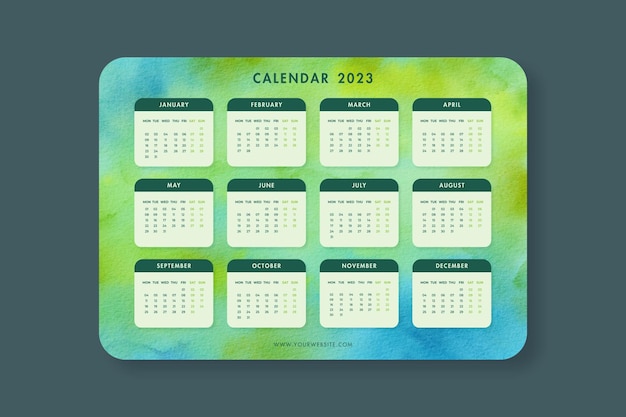 Modèle de calendrier turquoise 2023 en anglais