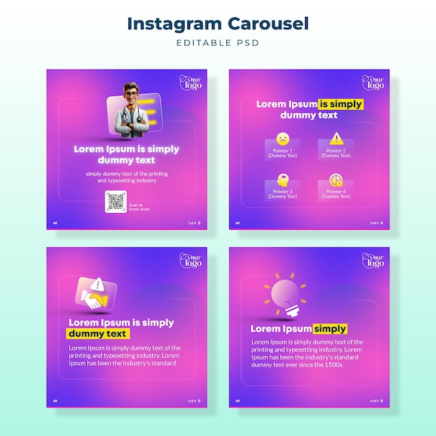 Modèle de carrousel Instagram avec PSD modifiable pour le marketing des médias sociaux