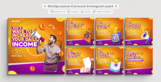 PSD modèle de carrousel de marketing instagram pour les posts sur les réseaux sociaux