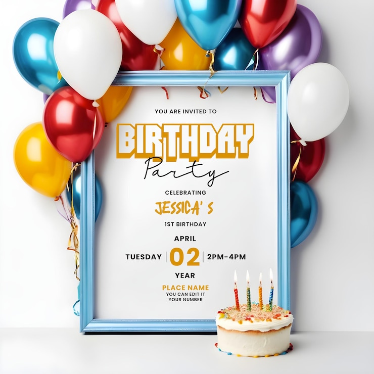 PSD modèle de carte d'invitation à une fête d'anniversaire