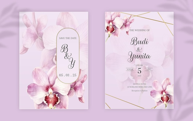 Modèle De Carte D'invitation De Mariage Aquarelle Avec De Belles Fleurs D'orchidées