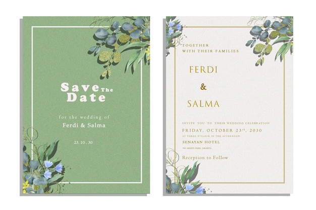 Modèle De Carte D'invitation De Mariage Belle Couronne Florale Psd