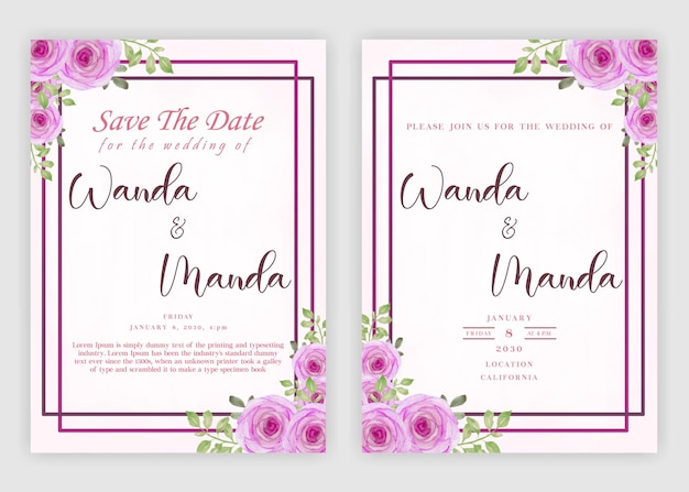 Modèle de carte d'invitation de mariage belle guirlande florale