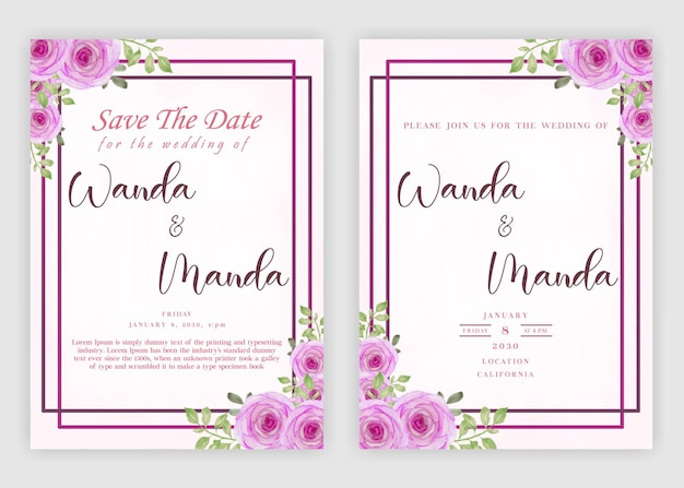 PSD modèle de carte d'invitation de mariage belle guirlande florale