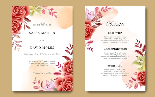 Modèle De Carte D'invitation De Mariage De Belles Feuilles Florales Aquarelle