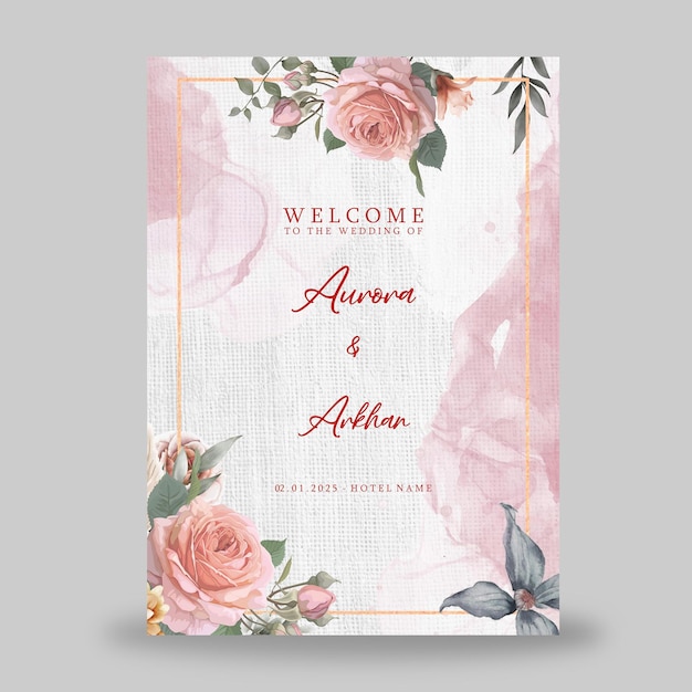 Modèle de carte d'invitation de mariage cadre de feuilles à l'aquarelle