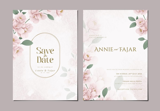 Modèle De Carte D'invitation De Mariage à Deux Faces Avec Fleur