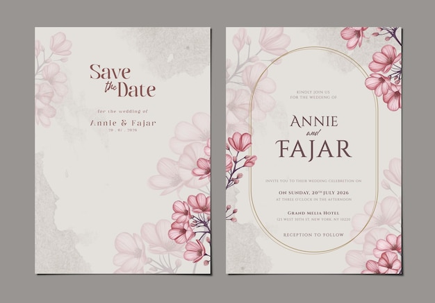 Modèle De Carte D'invitation De Mariage à Deux Faces Avec Fleur