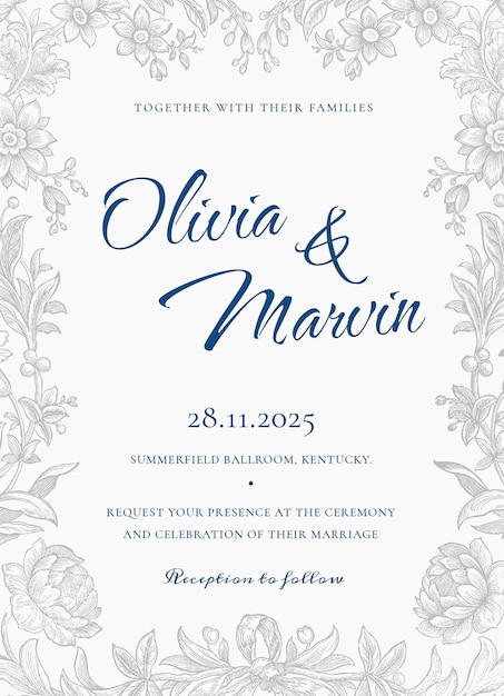 Modèle de carte d'invitation de mariage esthétique texte modifiable psd