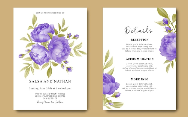 Modèle De Carte D'invitation De Mariage Avec Des Fleurs Violettes Aquarelles