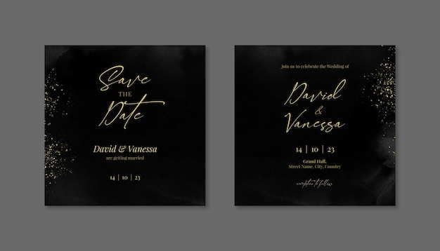 Modèle de carte d'invitation de mariage noir et scintillant pour Instagram Post