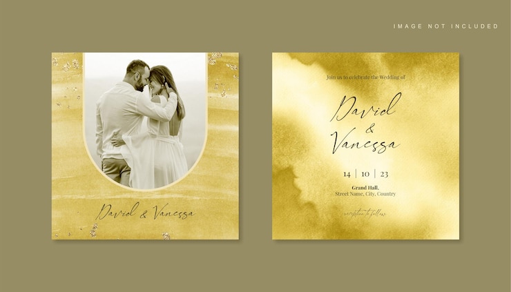 Modèle de carte d'invitation de mariage photo jaune