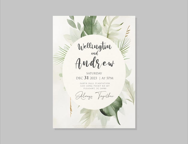Modèle de carte d'invitation de mariage psd élégant avec des thèmes floraux