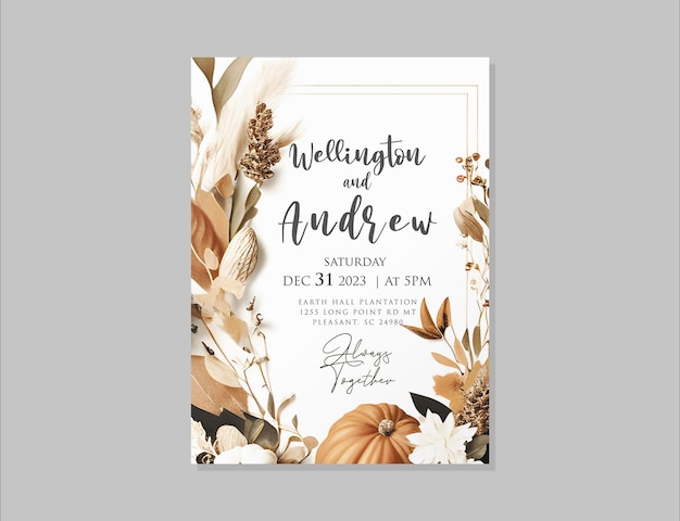 PSD modèle de carte d'invitation de mariage psd élégant avec des thèmes floraux
