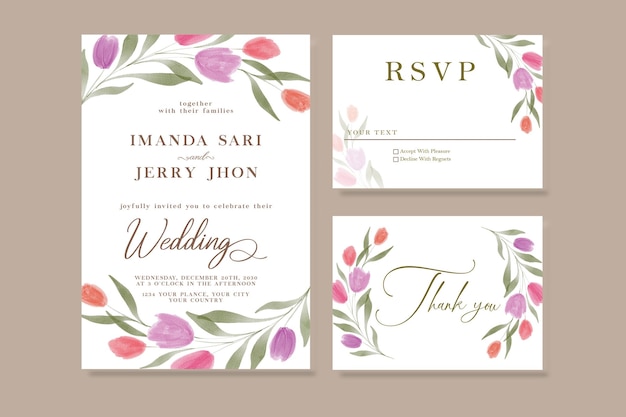 PSD modèle de carte d'invitation de mariage sertie de fleurs et de feuilles de verdure psd