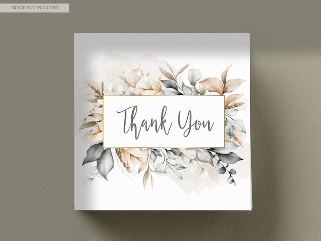 modèle de carte de mariage aquarelle feuilles marron élégant