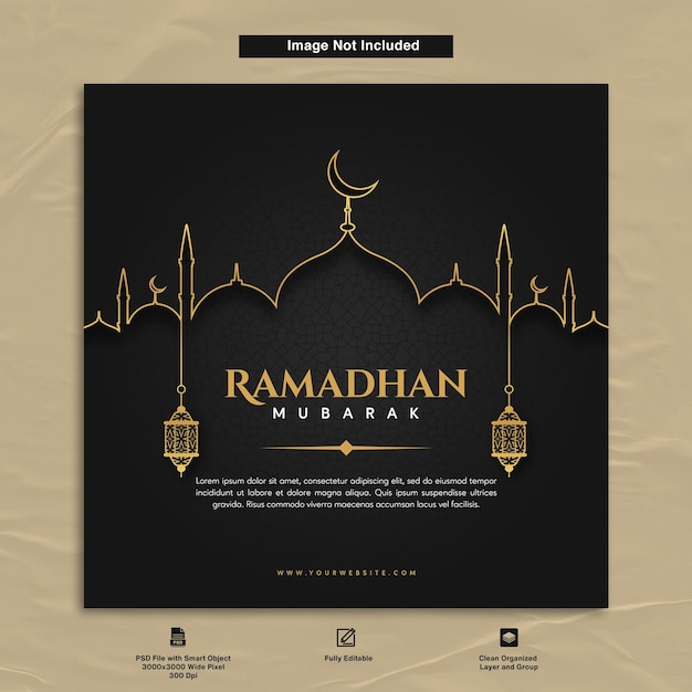 Modèle De Carte Postale De Voeux De Conception Minimaliste De Fond Noir De Ramadhan Mubarak